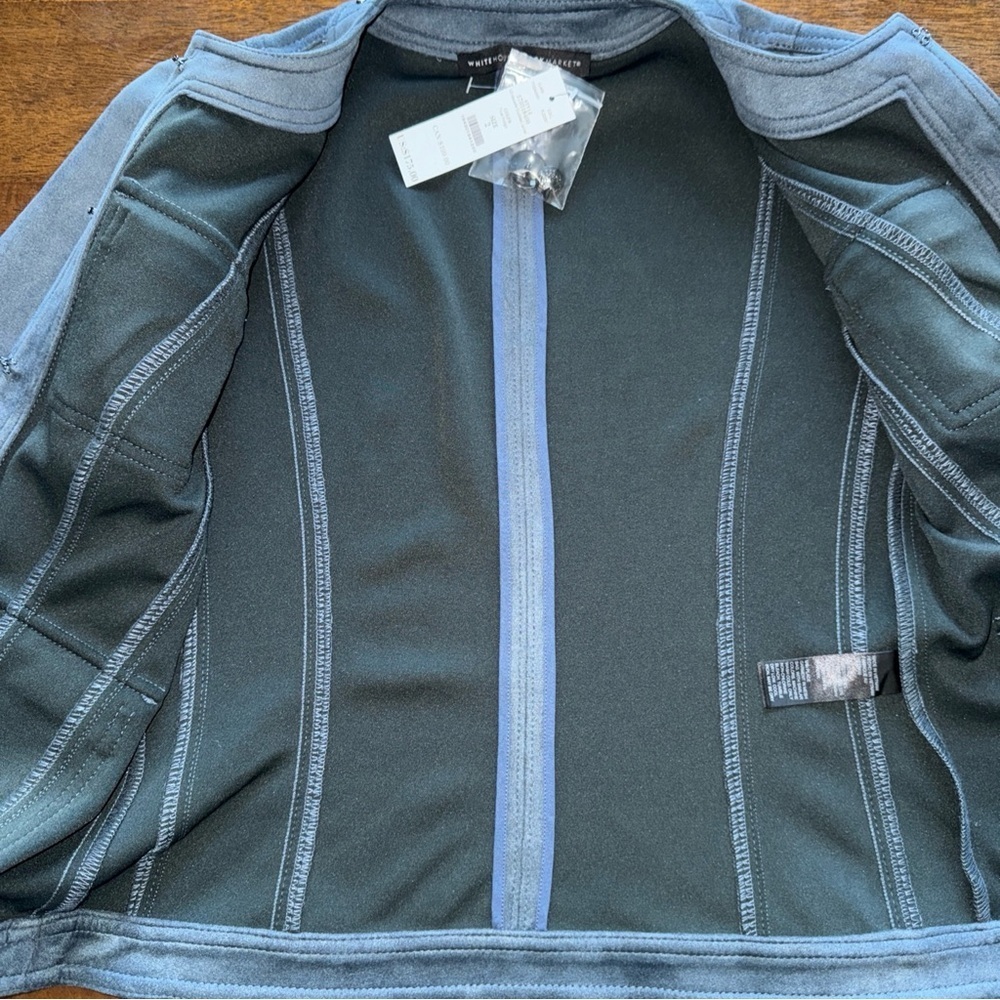 NWT $175 White House Black Market Indigo Blue Ultrasuede Studded Jacket Size 2 - Picture 8 of 13